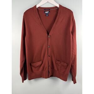 Lands End Men's Cardigan Sweater Size L 100% Supima Cotton Grandpa Rust Orange